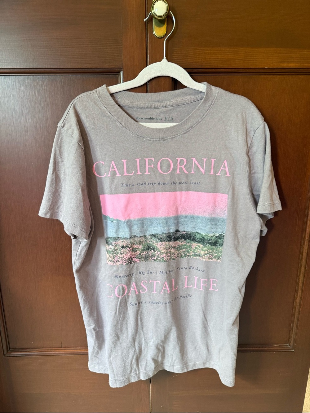 abercrombie kids gray tee with pink graphic - California Coastal Life
